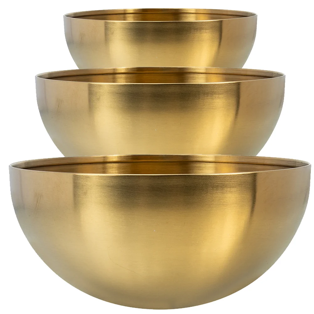 

3 Pcs Salad Bowl Set Stainless Steel Mixing Bowls 15cm 20cm 25cm Golden Multi Functional Food Container Easy Clean