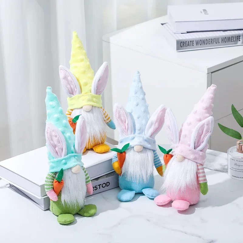 1 pc - Cute Easter pointed hat rabbit doll ornament, cute faceless doll decoration