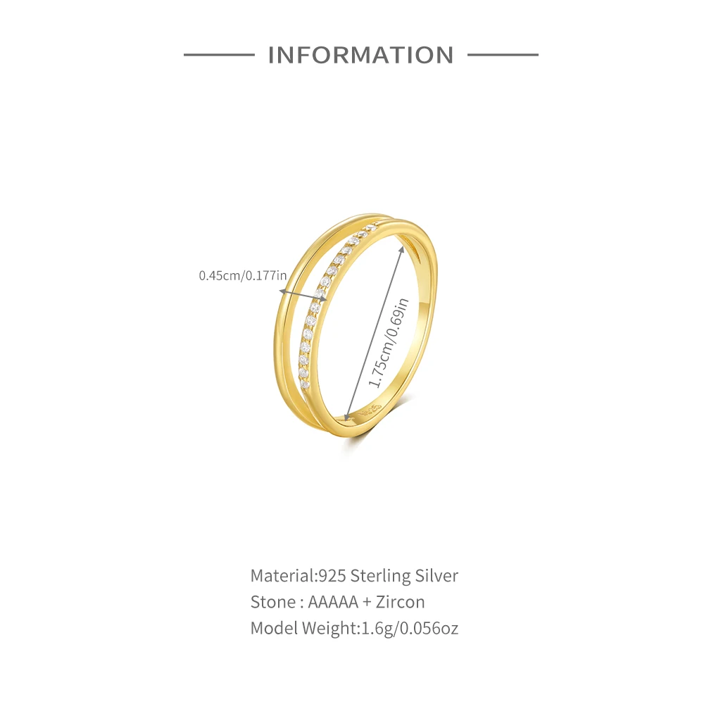 CANNER 925 Sterling Silver Double Layered Zircon Rings For Women Ins Niche Minimalism Cross Water Drop Rings Fine Jewelry Gift