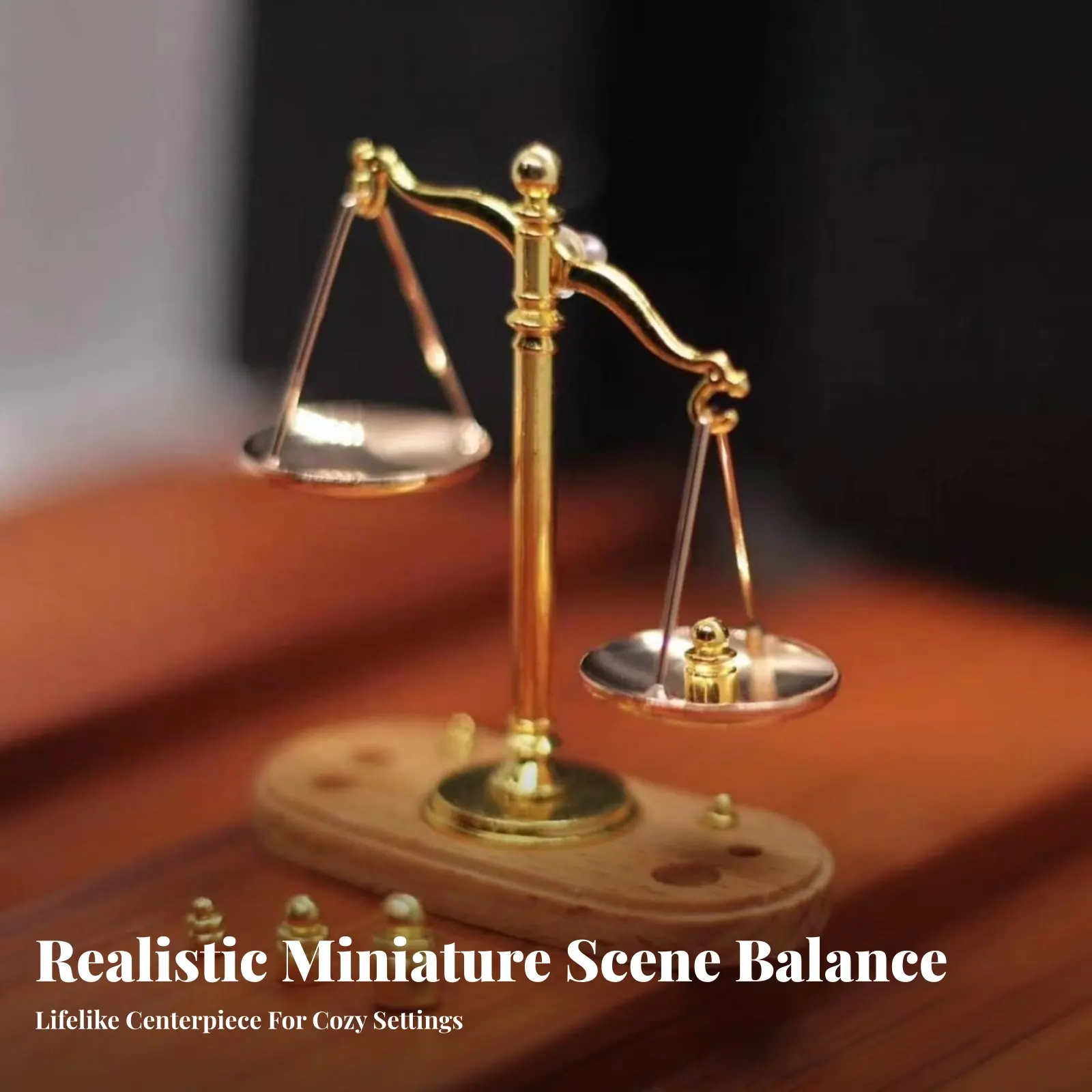 Miniature Balance Scale Realistic Design 1:12 Scale Weighing Model Toy Accessory Metal Construction Desk Decoration Wooden Base