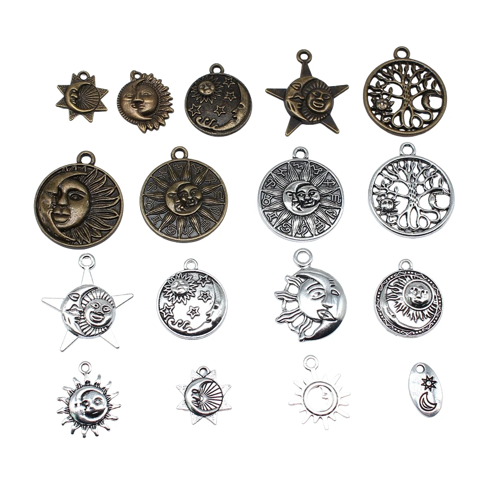 20pcs Charms Zodiac Sun Moon Tibetan Bronze Silver Color Pendants Antique Jewelry Making DIY Handmade Craft view 2