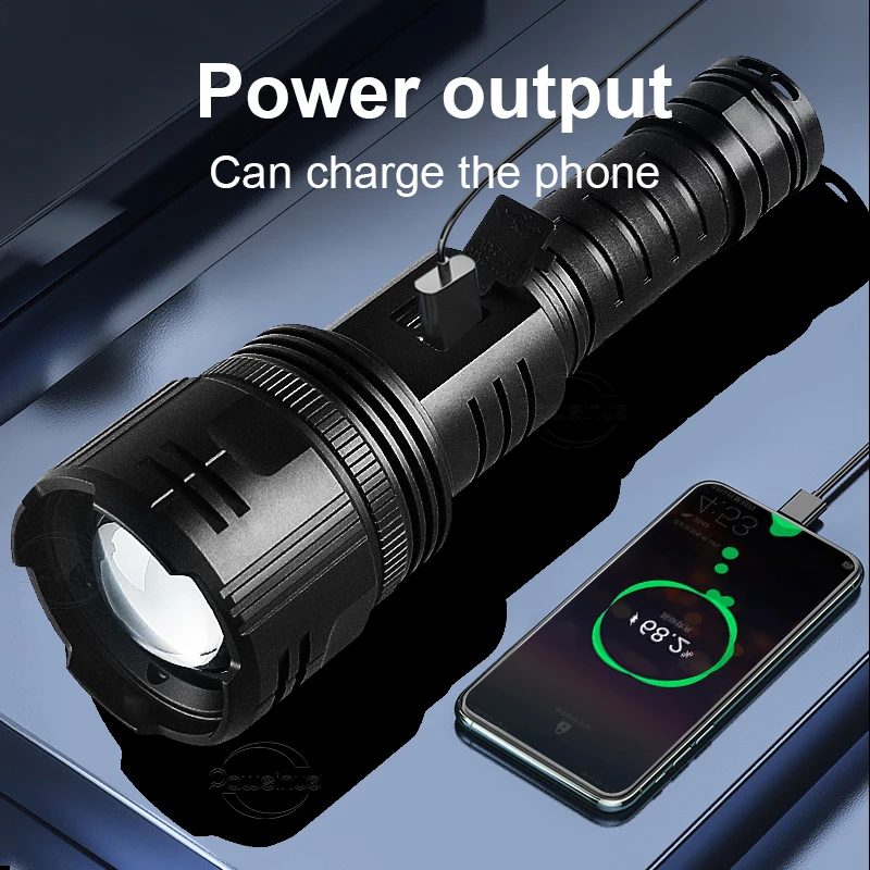 High Power Led Flashlight XHP 360 Super Bright Telescopic Zoom Long Range Spotlight USB Rechargeable Night Fishing Hand Lantern