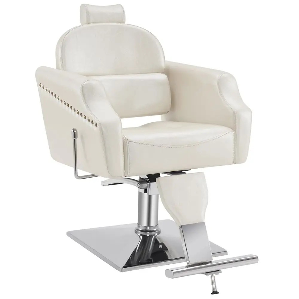 

Antique-Style Heavy Duty Leather Recliner Chair for Barbers, Spa & Beauty Salons (Champagne)