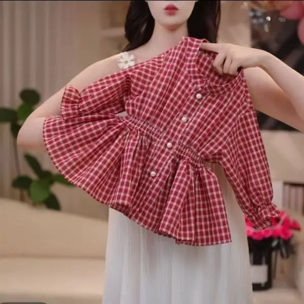 New Girls Spring and Autumn Shirt 2026 New Casual and Fashionable Plaid Stand Up Collar Jacket Fashion and Versatile