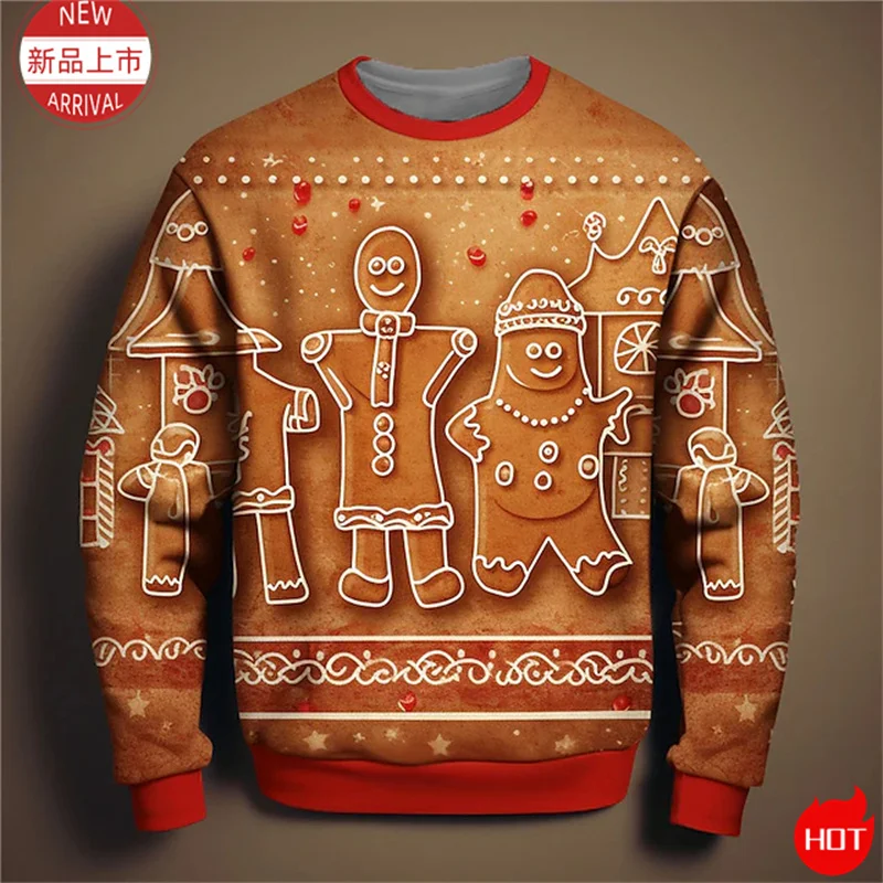 3D Cookie Colorful Gingerbread Print Sweater, Gingerbread Sweatshirt, Cookie Ugly Christmas Sweater Women Mens Christmas Clothes