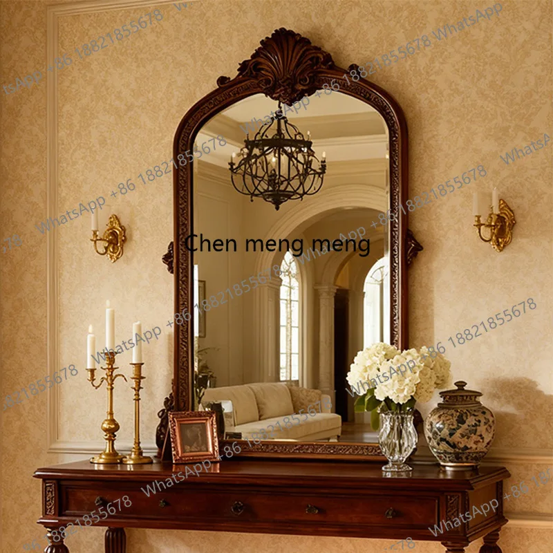 

French engraved bathroom mirror retro arched enigma mirror decorative wall hanging American bedroom vanity mirror