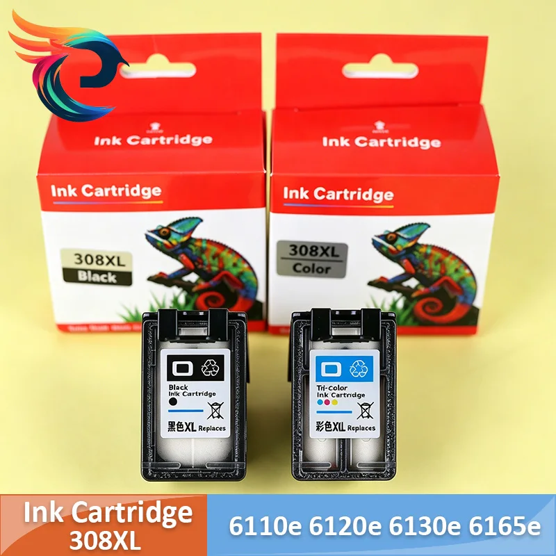Remanufactured Refillable 308XL Ink Cartridge Compatible for HP Envy 6110e 6120e 6500 DeskJet 2900 4300 Series Printers High Yie