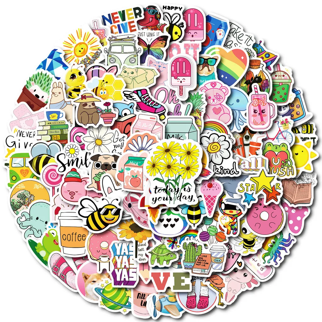 100PCS Hand Drawn Ins Style Cute Little Objects Graffiti Stickers for Bicycle Hand Account Pencil Case Decals Reforged Glory