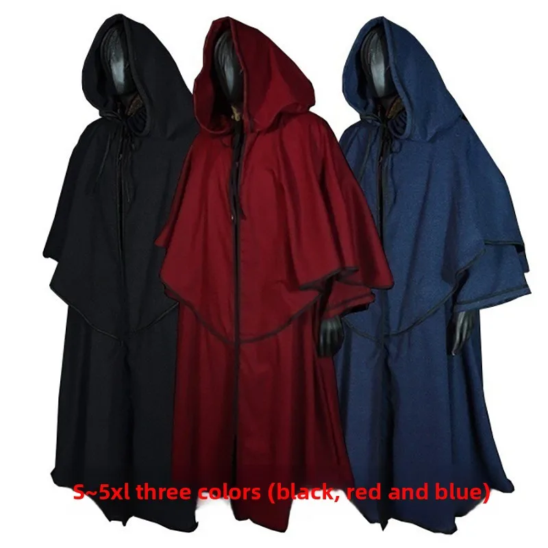 

Medieval Cape Hooded Robe Cloak Cosplay Costume Monk Wizard Long-sleeved Cloak Wizard Play Costume Cloak