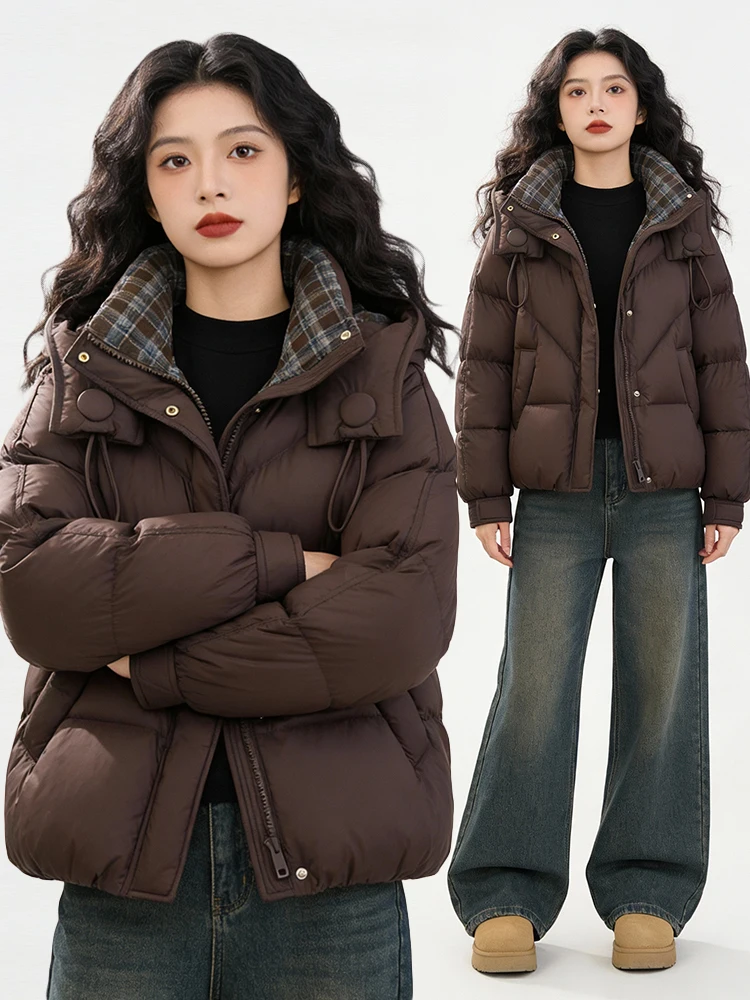 Korean Sle Fce Lined Thiened ort down Jaet Women's Winter New Faionable Long Sve Cotton Coat Commute Wear