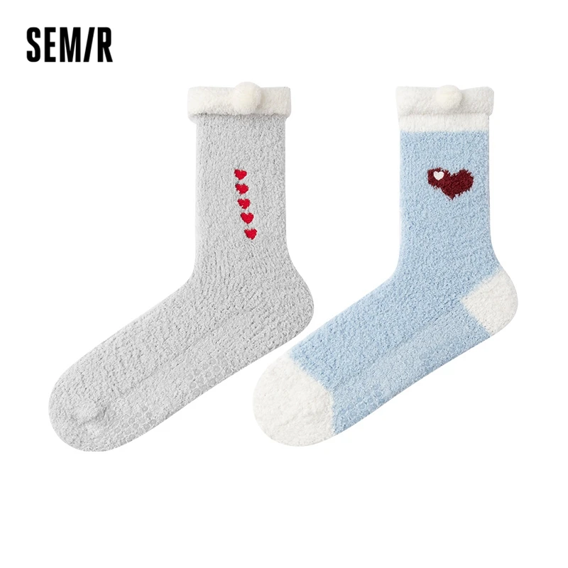 Semir Women Socks Mid-tube Socks Cute Cartoon Jacquard Home Socks Embroidery Fashion Personality Floor Socks for Women