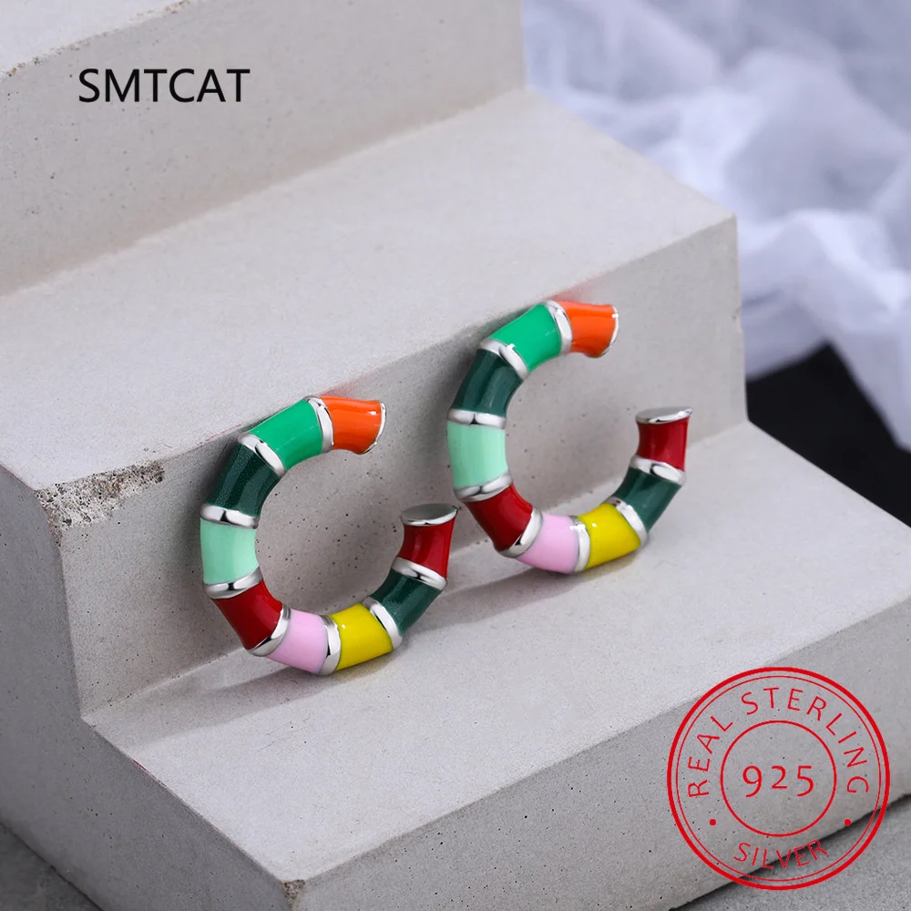 925 Sterling Silver Colorful Enamel Rainbow Candy Ear Cuff Clip On Earring For Women Girl Without Piercing Earing Jewelry DA457