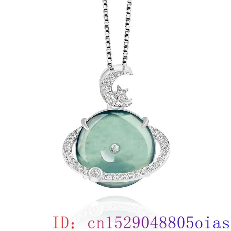 Blue Myanmar Jadeite Planet Pendant Necklace Fashion Man Real Burmese Jade Amulet Natural Jewelry Choker Accessories 925 Silver