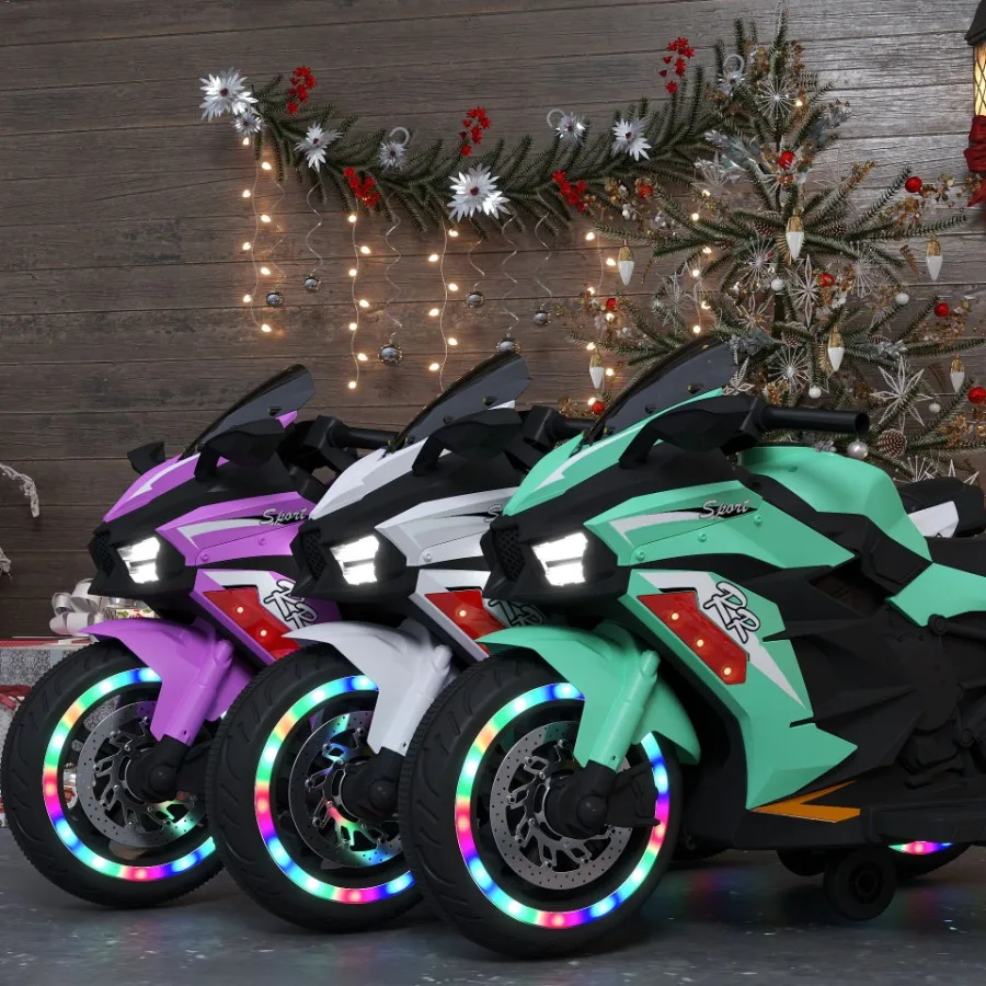 Powered Rideons Toy Motorcycle for 36 Years 12V Electric Ride on Motorcycle with Light Wheel Bluetooth MusicPink