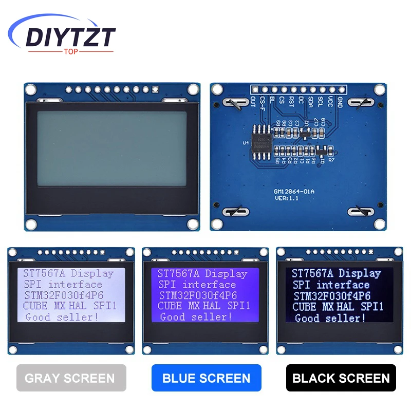 DIYTZT 12864 SPI módulo LCD 128X64 SPI ST7567A COG placa de pantalla gráfica Panel LCM 128x64 pantalla de matriz de puntos para Arduino