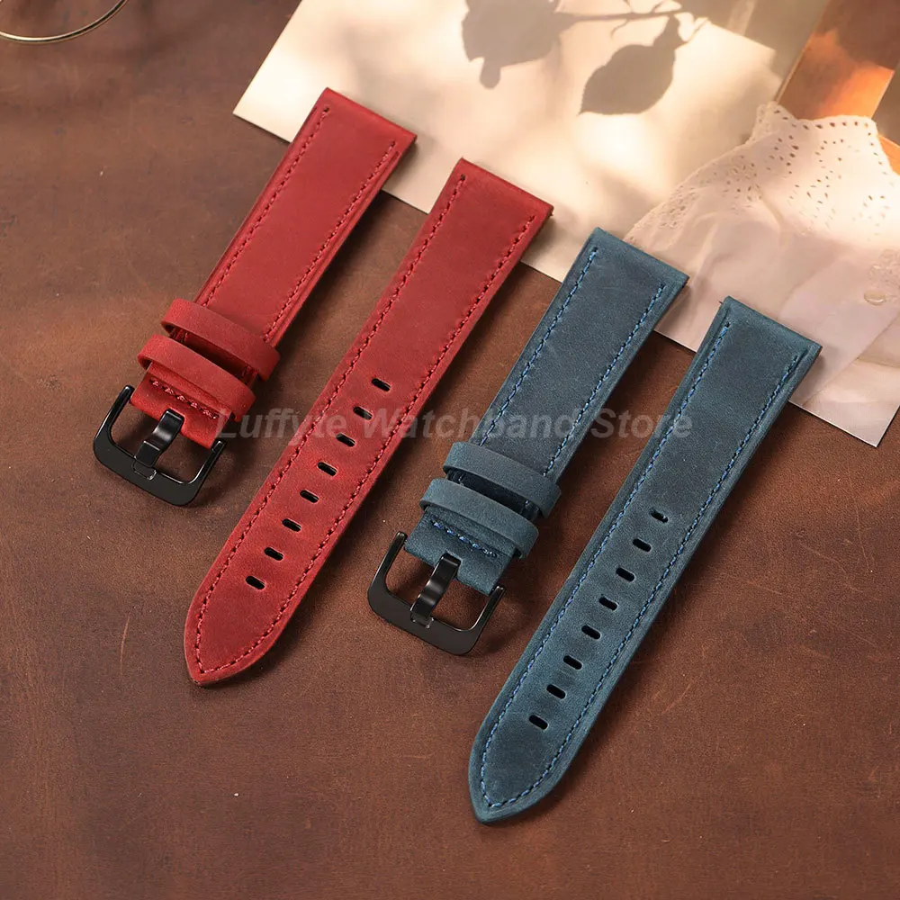 Herren Retro Crazy Horse Leder Uhrenarmband Blau Braun Langlebiges Ersatz-Uhrenband 18mm 20mm 22mm 24mm