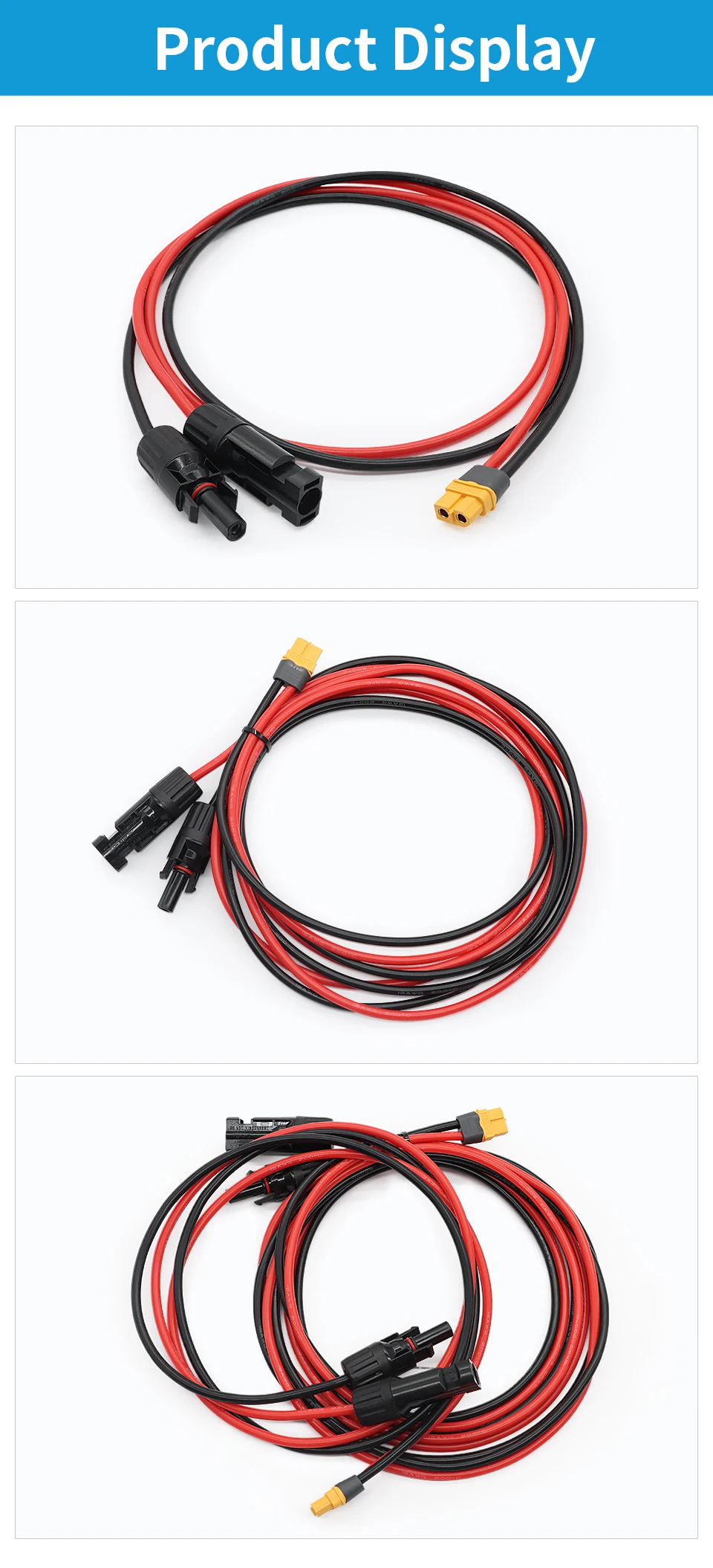 OMCH 12AWG 1/2/3m Solarkabel XT60 Buchsenadapter auf Solaranschluss-Verlängerungskabel für tragbare Powerstation Solargenerator – Detail 5