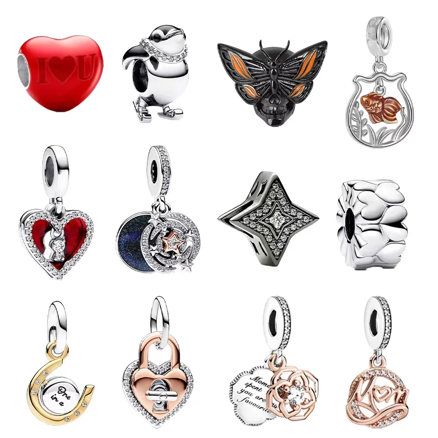 New Star Lock Horseshoe Pendant Black Skull Colour-Changing HeartCharm Bead Fit Original Silver 925 Pandora DIY Bracelet Jewelry