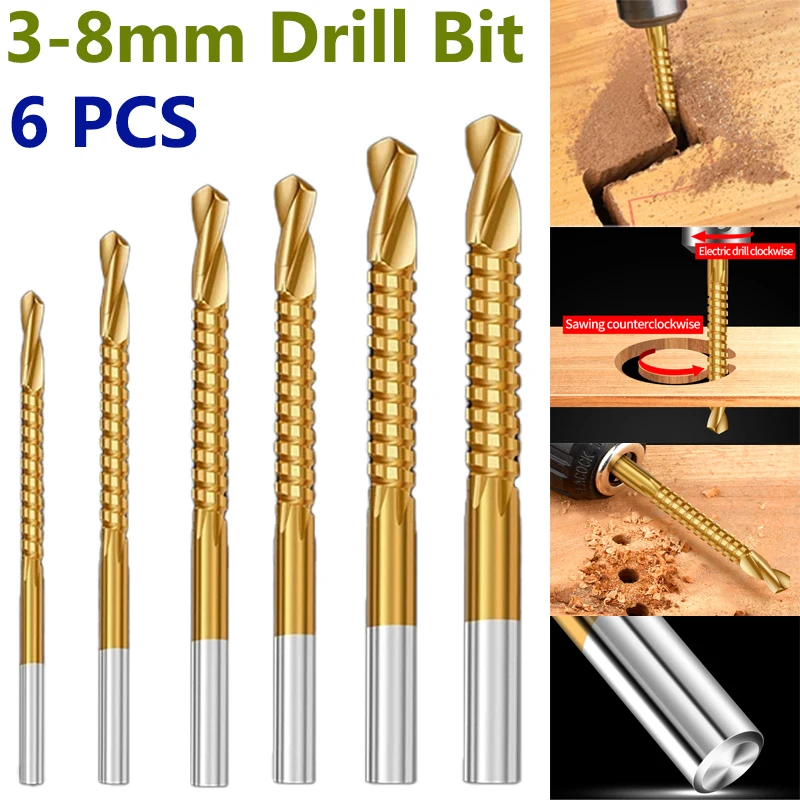 

6 PCS HSS High Speed Steel Drill Bit Set Pull Saw Metal Hole Opener Pull Groove Opening Woodworking Rotating Tools Accessories