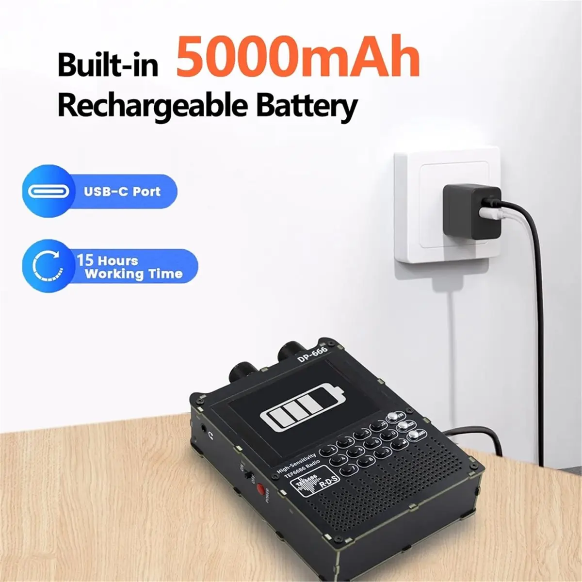 【New User-Coupon!】DP-666 TEF6686 Full Band Radio, 2.8inch Touch-Screen Digital AM FM/LW/MW/SW RDS, 5000mAh Battery, Firmware Upg