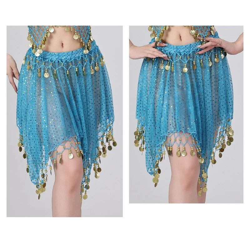 Thailandia/India/Ballerino arabo Paillettes Gonna con nappe Donne Sexy Danza del ventre Sciarpa dell'anca Paillettes lucide Gonna di danza del ventre Spettacolo teatrale Costume