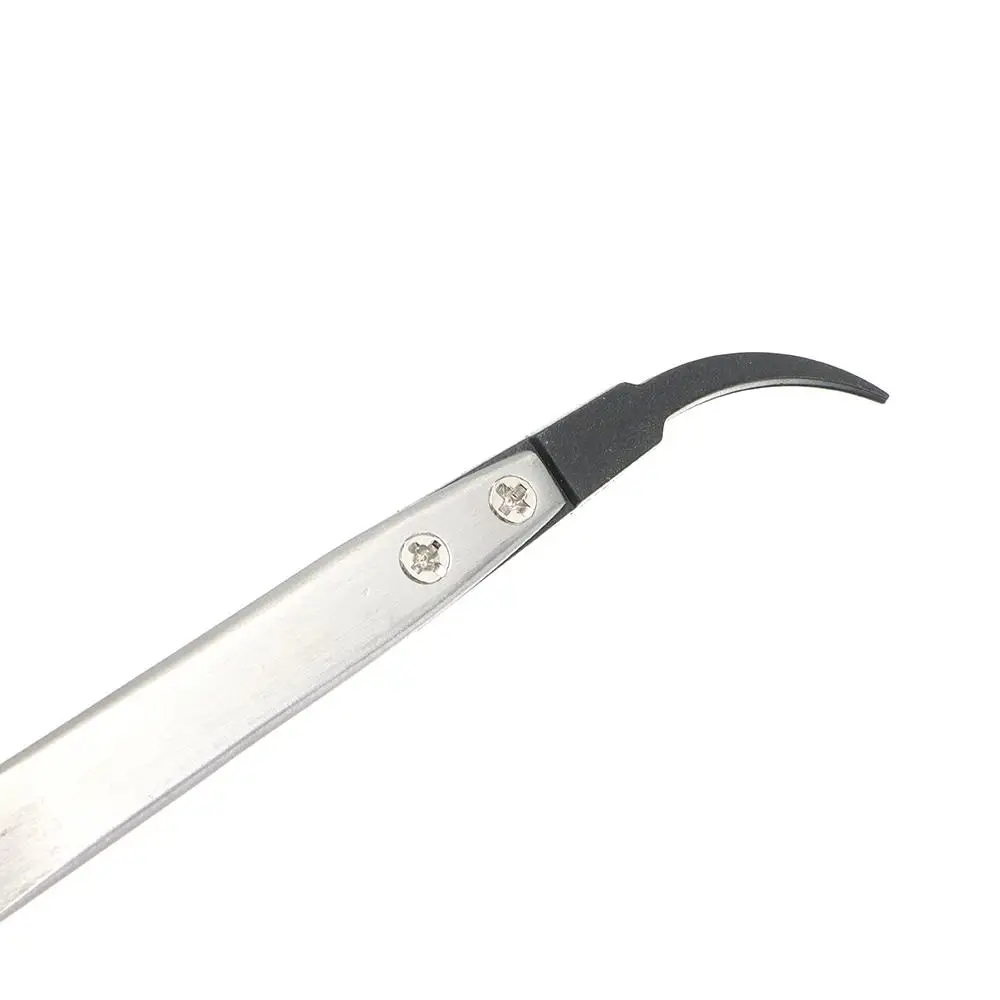 New Plastic Conductive ESD Tweezers Stainless Steel Replaceable Tips Carbon Fiber