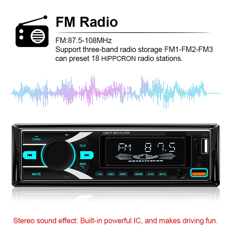 HIPPCRON 6 IN1 Auto 1DIN Radio Audio Stereo MP3-Player BT5.1 Multimedia Digital Stereoanlage für Auto Universell Farbig Aux-Eingang USB – Detail 10