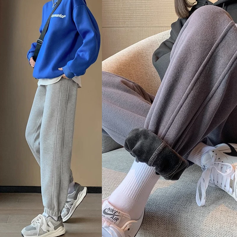 

Ay Fce подкладка Thiened спортивные штаны с высокой талией для похудения повседневные универсальные брюки с манжетами для женщин зимние высококачественные