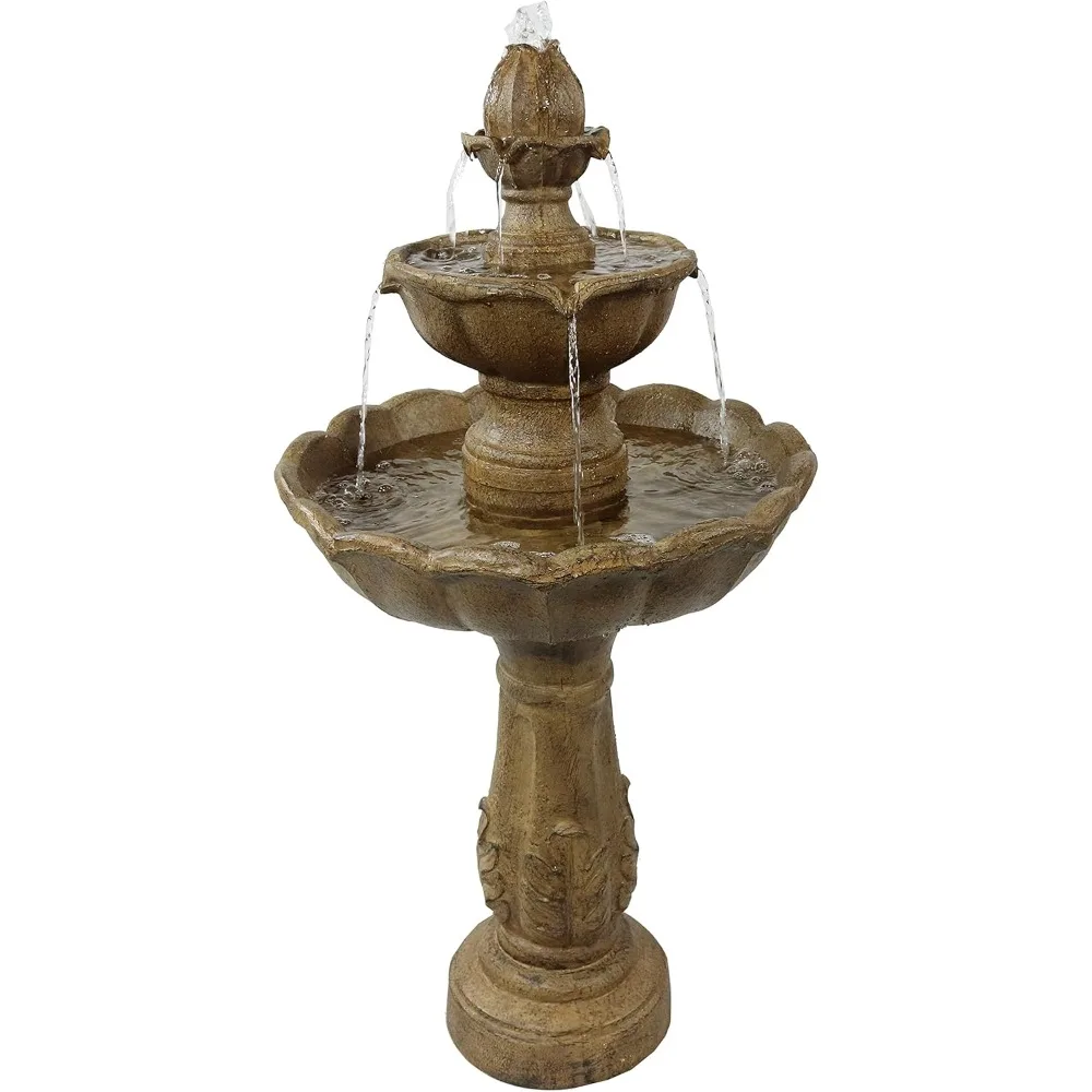 

Blooming Flower 38-Inch 2-Tier Outdoor Water Fountain with Electric Submersible Pump for Garden, Patio or Yard