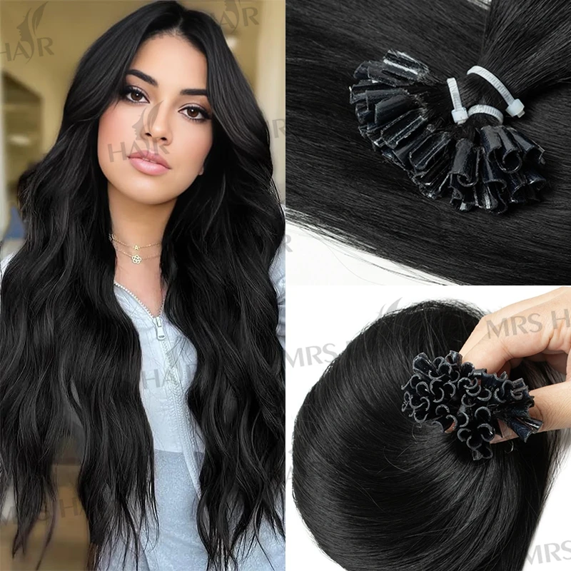 

Наращивание волос U-образными кератиновыми прядями, натуральные черные человеческие волосы, 50 шт.