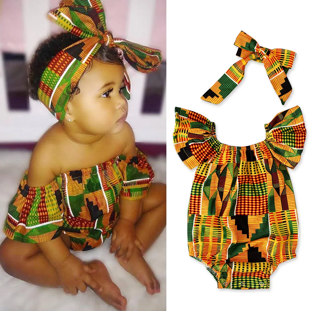 Hairband Cute Baby Children European and American Girls African Bohemian Style Printed Jumpsuit Clothing