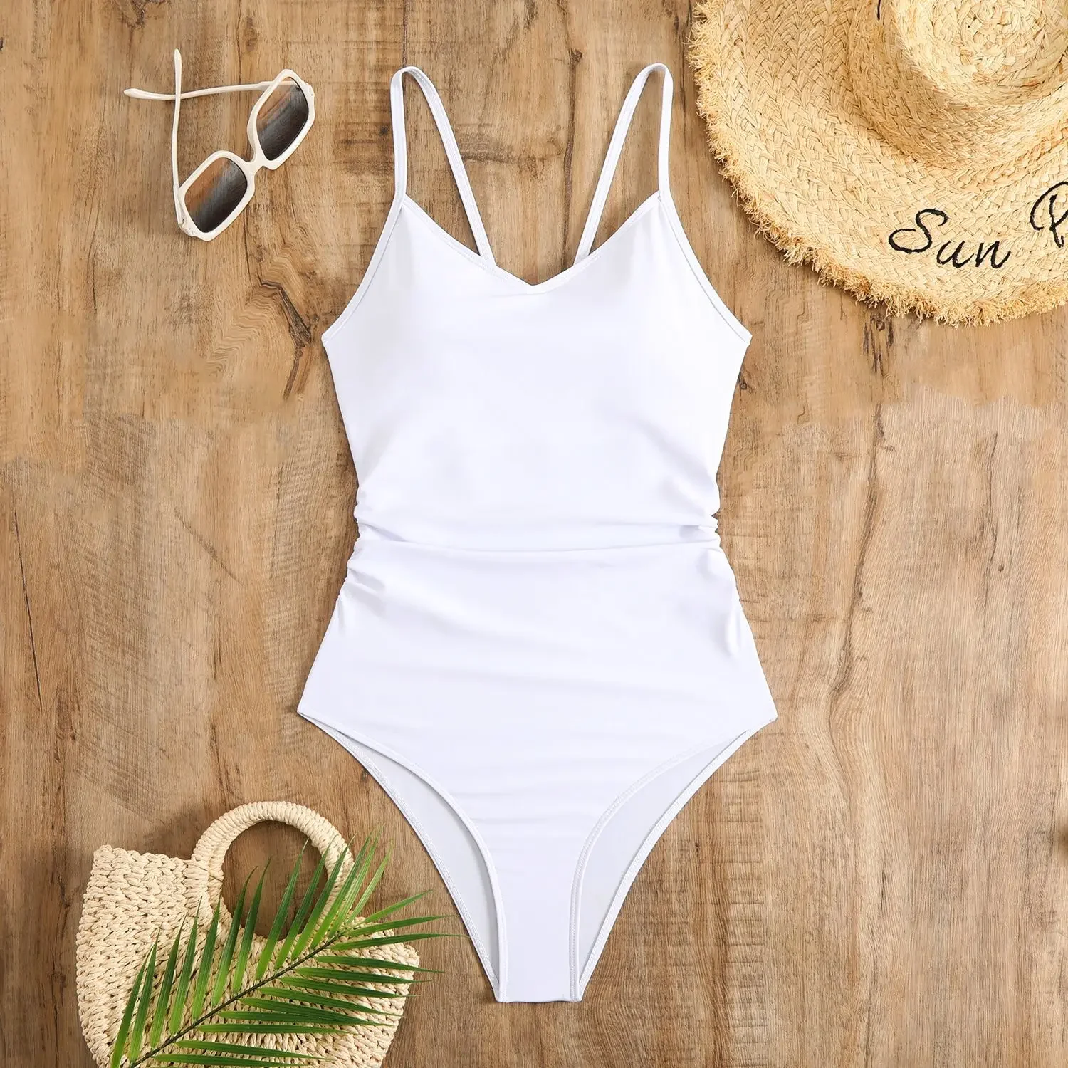 2025 New Brown Bodysuit One Piece Swimsuit Women Thong Swimwear Sexy Backless Bathing Suit Woman Monokini Beach Wear Black White