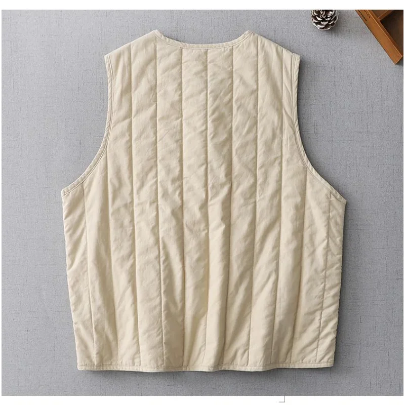 Gestreiftes, gestepptes Damen-Winter-Rundhals-Knopftaschen-Top, modisch, einfarbig, vielseitig, lässig, ärmellos