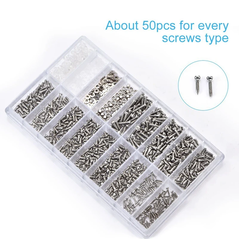 1000Pcs Stainless Steel Eyeglasses Watch Repair Screw Replacement Kit Set Tiny Screws Nut Assortment Repair Tool Kit Set