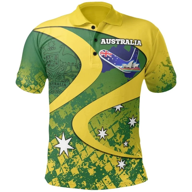 Australia Flag Polo Shirt For Men Fashion Lapel Short Sleeve Tops Summer Trend Clothes 3D Print Oversized Button T-Shirts