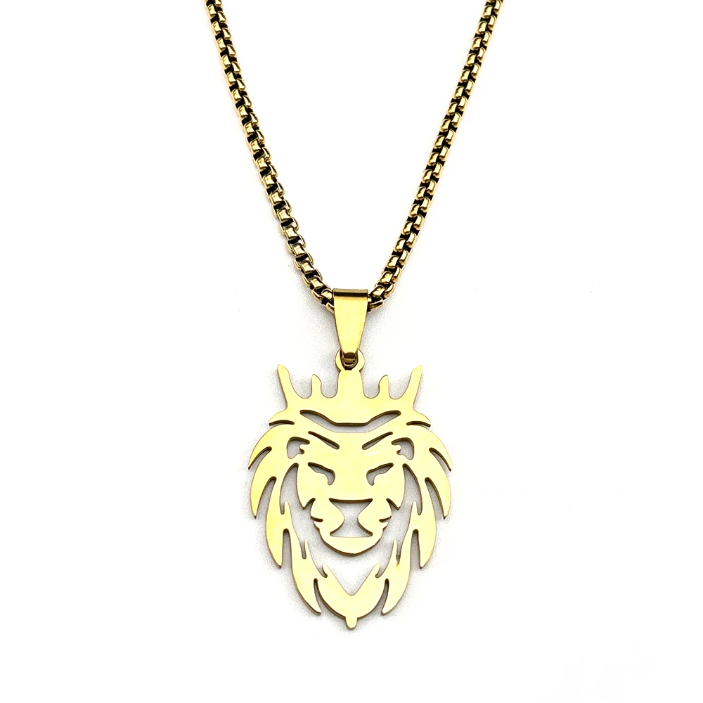 Hollow Jewish The Lion of Judah Pendant Necklace for Women Men Gold Color Stainless Steel Judaism Crown Lion Head Chain Jewelry