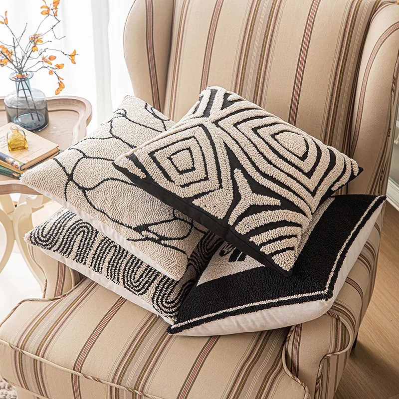 Black White Stitching Cushion Cover Abstract Geometric Line Art Pillow Cover Neutral Decoration Texture Home Sofa Bed 45x45cm