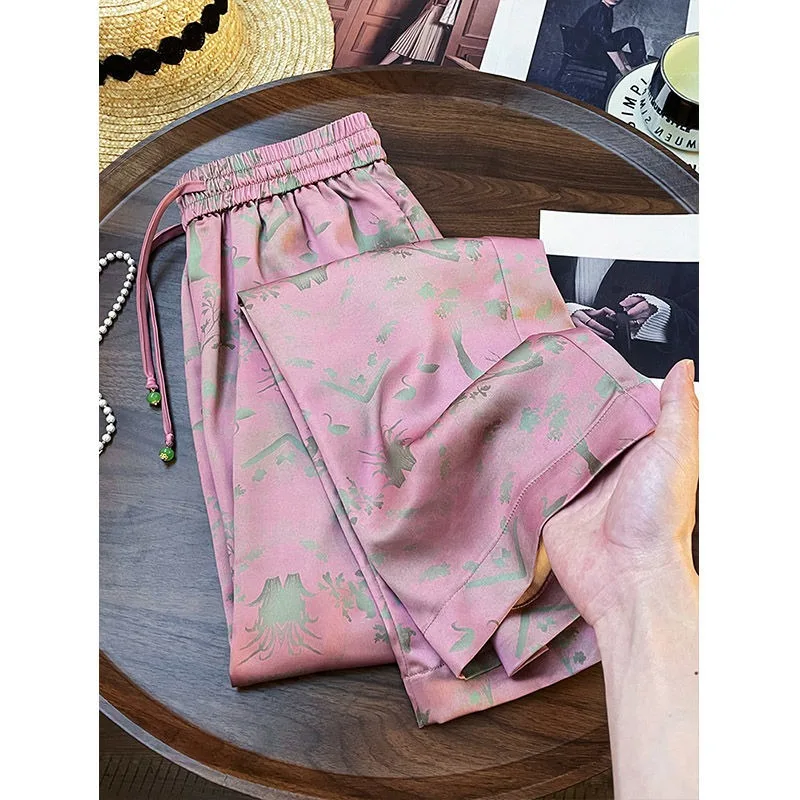 New Chinese-style Stylish Versatile Jacquard Casual Pants Loose Tight Waist Summer Styles Loose-fitting Slimming Wide-leg Pants