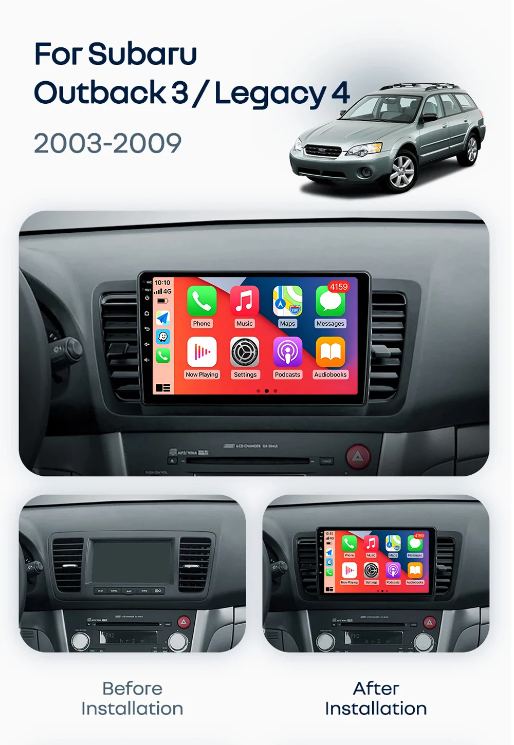 Android 16 Carplay&Auto Car Radio Navigation Multimedia Stereo Player QLED GPS For Subaru Outback 3 Legacy 4 2003 - 2009