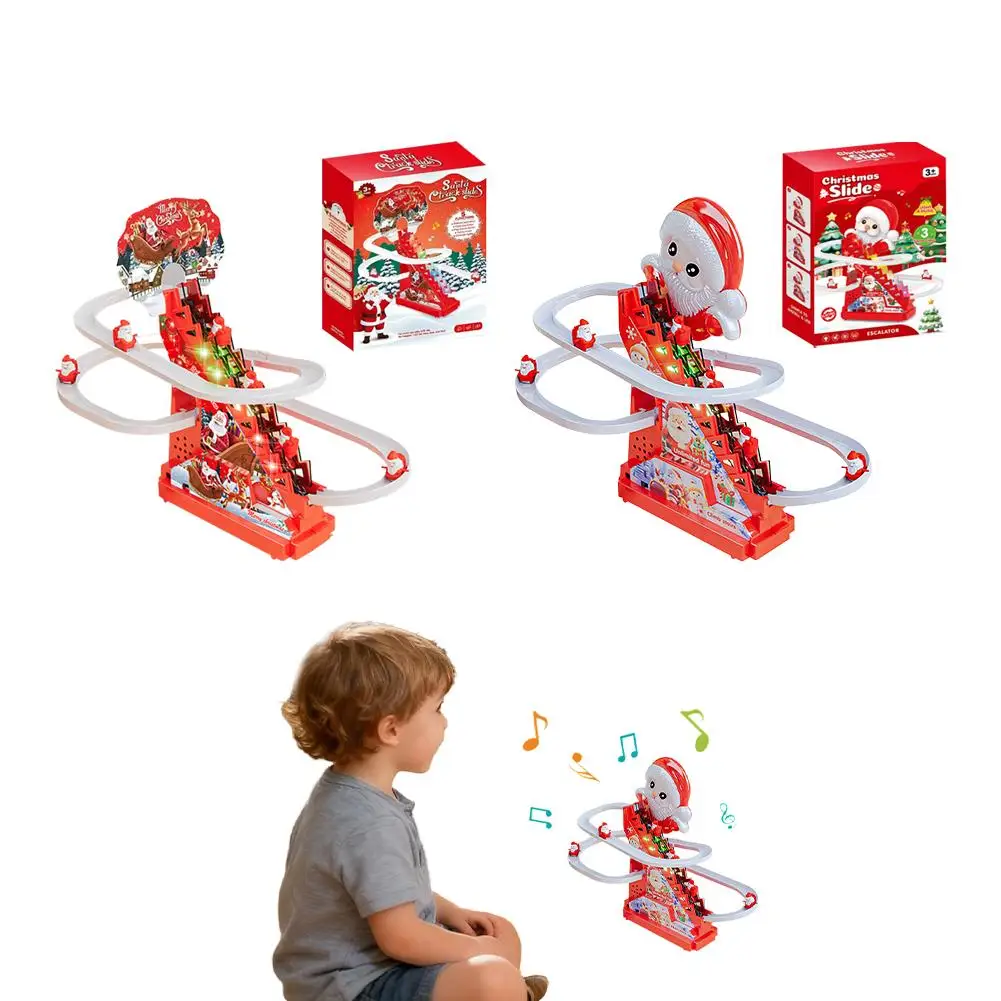 Brinquedo de Natal Papai Noel Subindo Escadas, Brinquedo Elétrico de Papai Noel com Luz e Música, Brinquedos de Natal para Meninos, Meninas e Crianças Pequenas W1N5