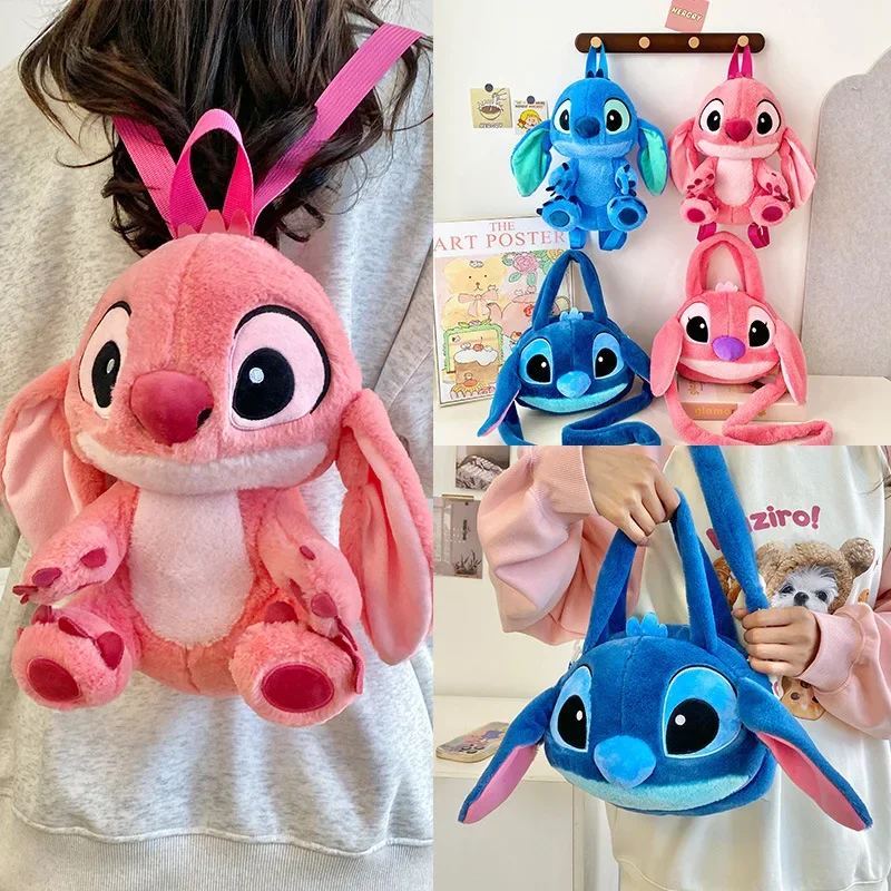 Kawaii Disney Stitch Bag Plüsch Rucksack Bagpack Doppelte Schulter Umhängetasche Aufbewahrungstasche Plushie Anime Spielzeug Geschenk für Mädchen