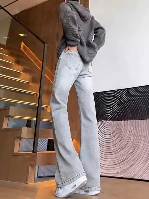 ay Cement e Men's Slim Fit High Waist Bell Bot Jeans American High Street Sle Straight Leg Knife Jeans