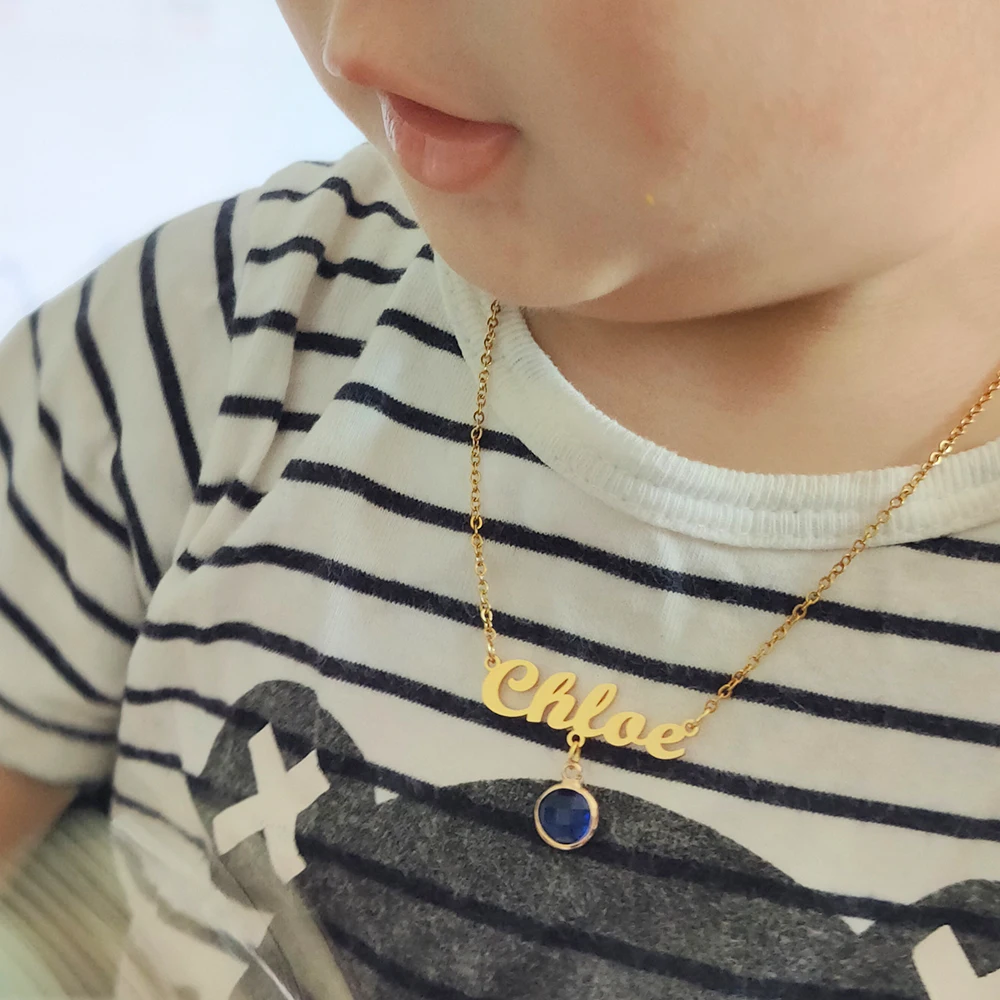 

Personalized Name necklace Baby Jewelry baby Birthstone Necklace Custom Name Chain Golden stainless steel chain Maxi Colar Gift