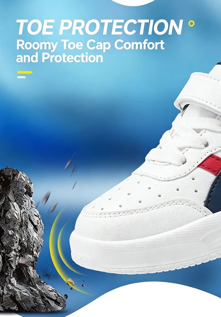 Vier-Jahreszeiten-Kinder-Sportsneaker in Weiß aus PU-Leder, leicht, rutschfest, mit Klettverschluss, für Schüler, zum Sport, Gehen und als Freizeitschuhe. – Detail 6