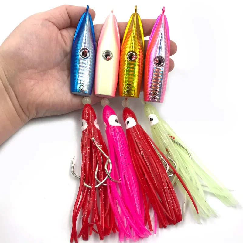 

1pcs New Deep Sea Flame Moon Fish Bait80g-200gLuminous Iron Plate Lead Fish Fake Bait Silicone Skirt Squid Hook Grouper Eel Bait