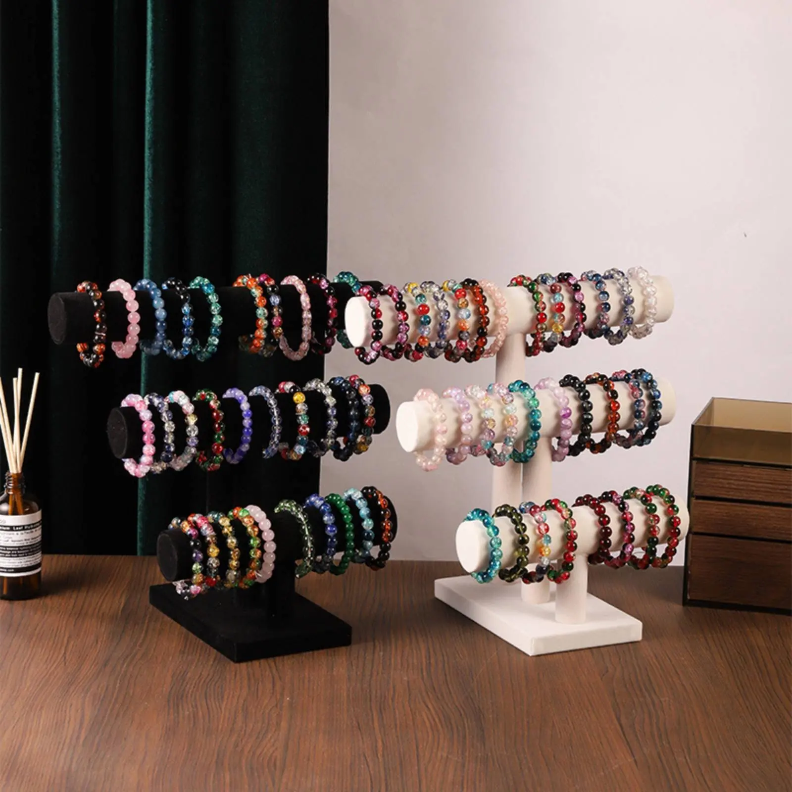Three-Tier Bracelet Stand Easy to Organize Bracelet Display Rack Jewelry Display Stand Space-Saving Crossbar Jewelry Organizer