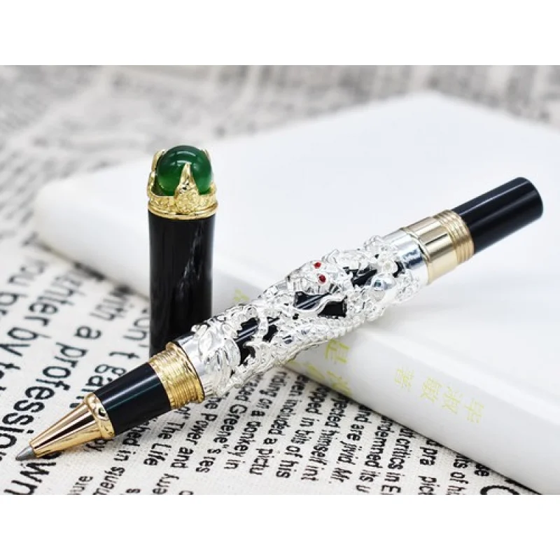 

A+ Jinhao Dragon King Vintage Roller Ball Pen Green Jewelry Metal Embossing Silver