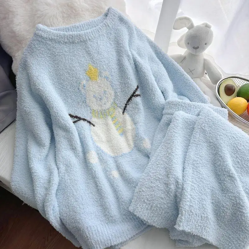

Autumn Winter Cute Soft Fluffy Half Flannel Sleepwear Women Women's Pajamas Cotton Pajama Set Homewear Custom Sleep Lounge