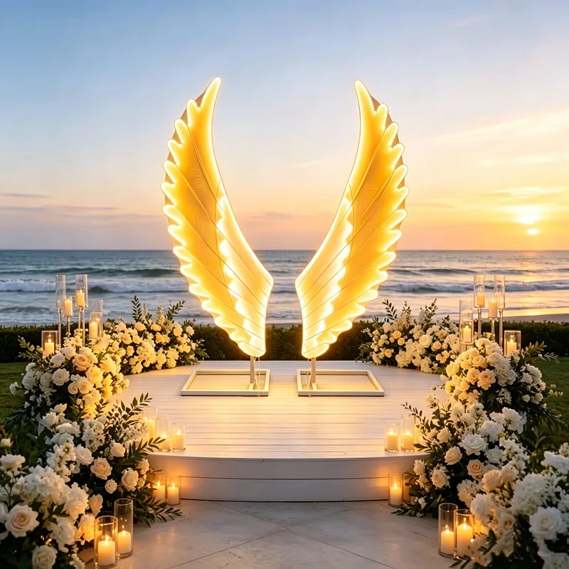Angel Wings Metal Wedding Stage Backdrop Frame, Modern Bridal Photo Booth Frame, Large Aisle Marker Props for Wedding Ceremony E