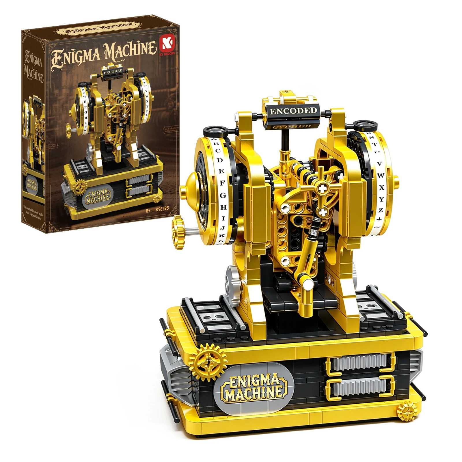 Enigma Machine Building Blocks Kit, Retro Steam‑Punk Mechanical Cipher Decoder Model, Educational Typewriter Bricks Toy for Kids